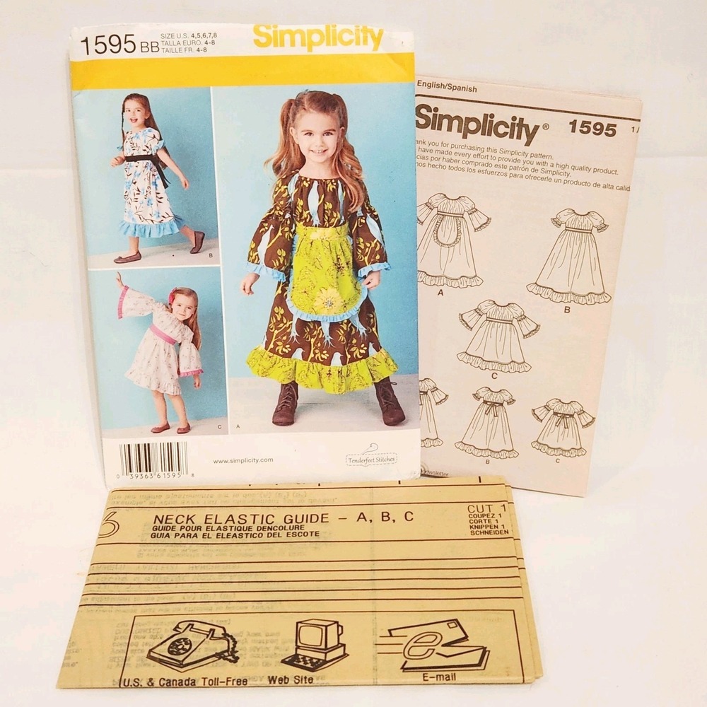 Child Sz 4-8 Simplicity 1595BB Dress in 2 Lengths